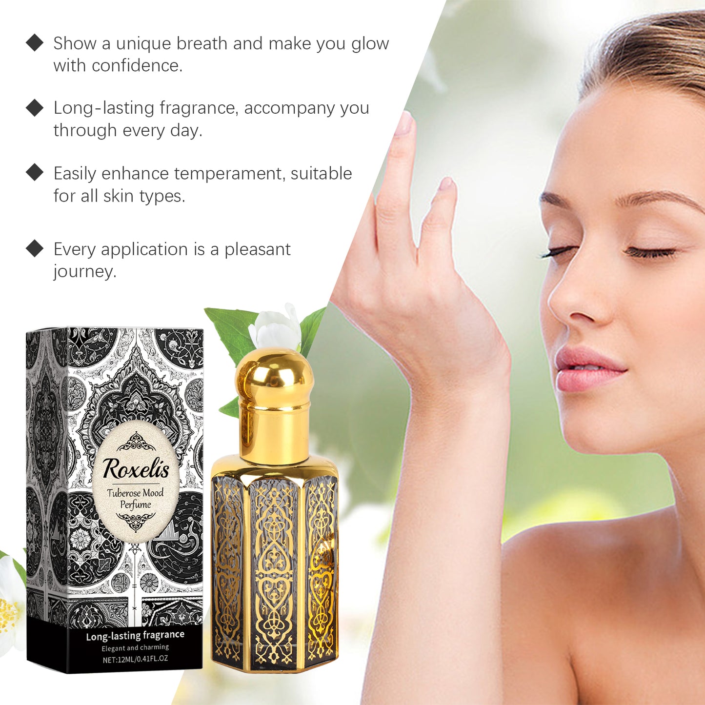 Parfum de style arabe Roxelis parfum de soirée  extrait de jasmin huile essentielle Néroli