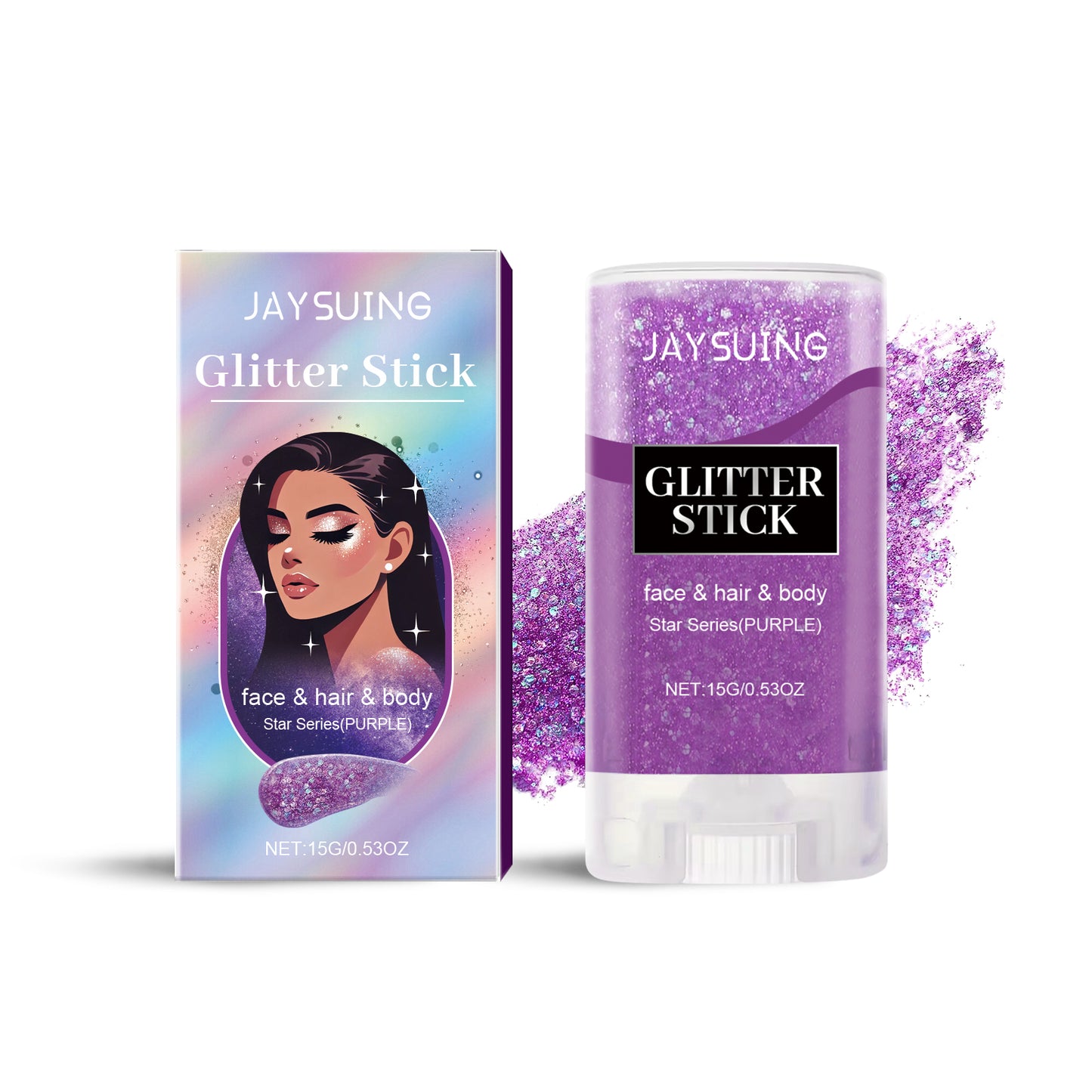 Bâton de paillettes Jaysuing (violet), soirBâton de paillettes Jaysuing (violet), soirée  dansante performance, maquillage, visage, corps, clavicule, mise en valeur et brillance