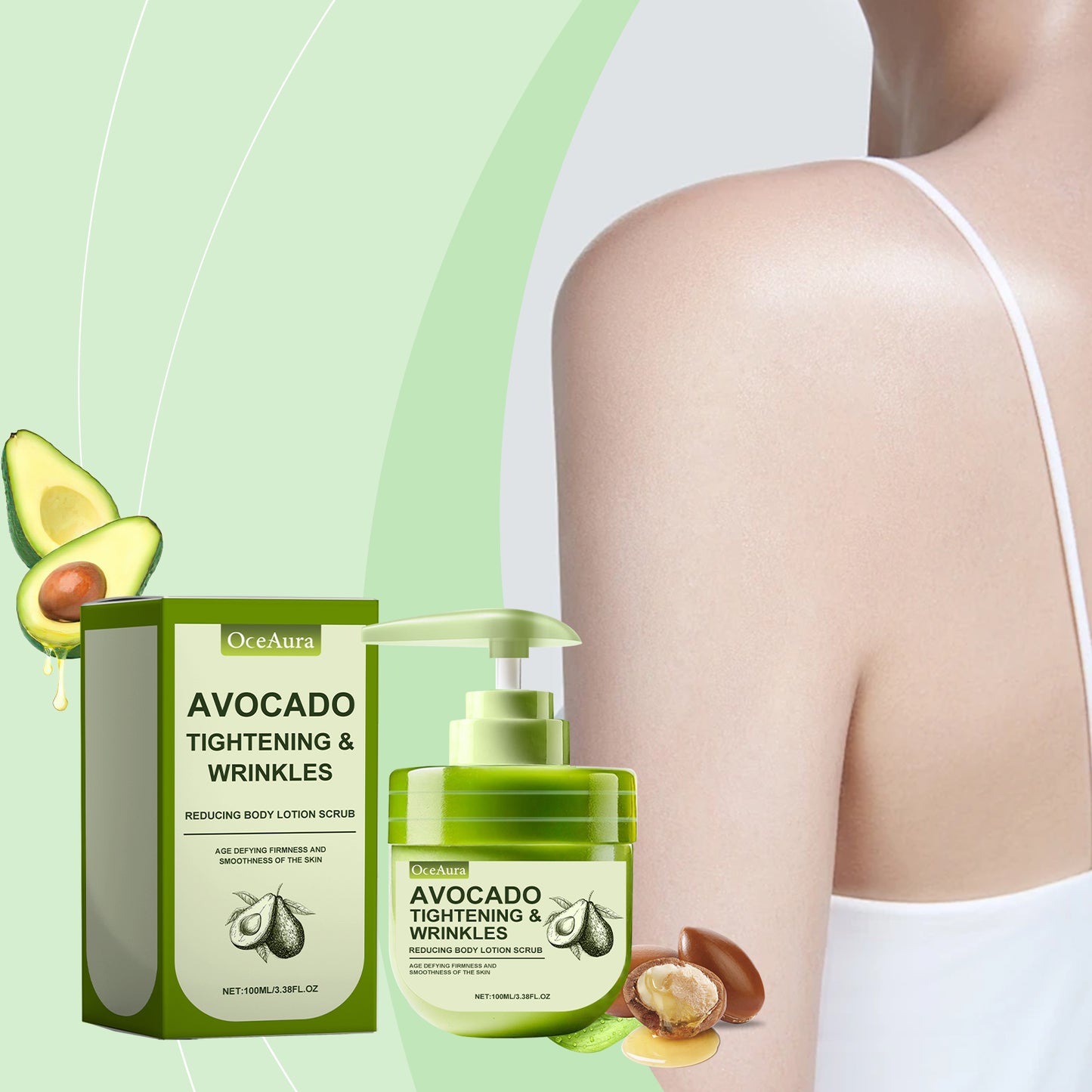 La lotion  exfoliante pour le corps à l'avocat OceAura hydrate et hydrate toute la peau