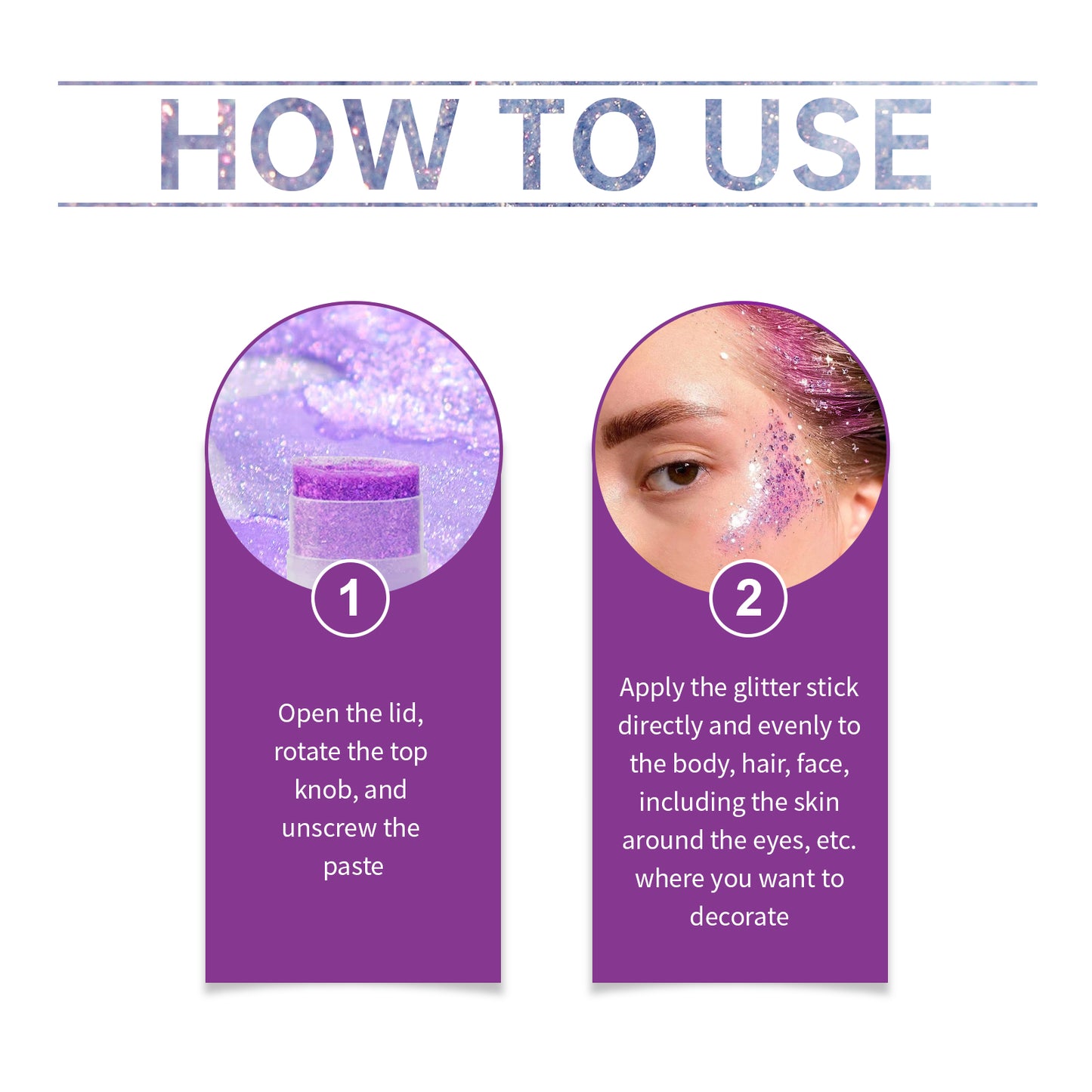 Bâton de paillettes Jaysuing (violet), soirBâton de paillettes Jaysuing (violet), soirée  dansante performance, maquillage, visage, corps, clavicule, mise en valeur et brillance