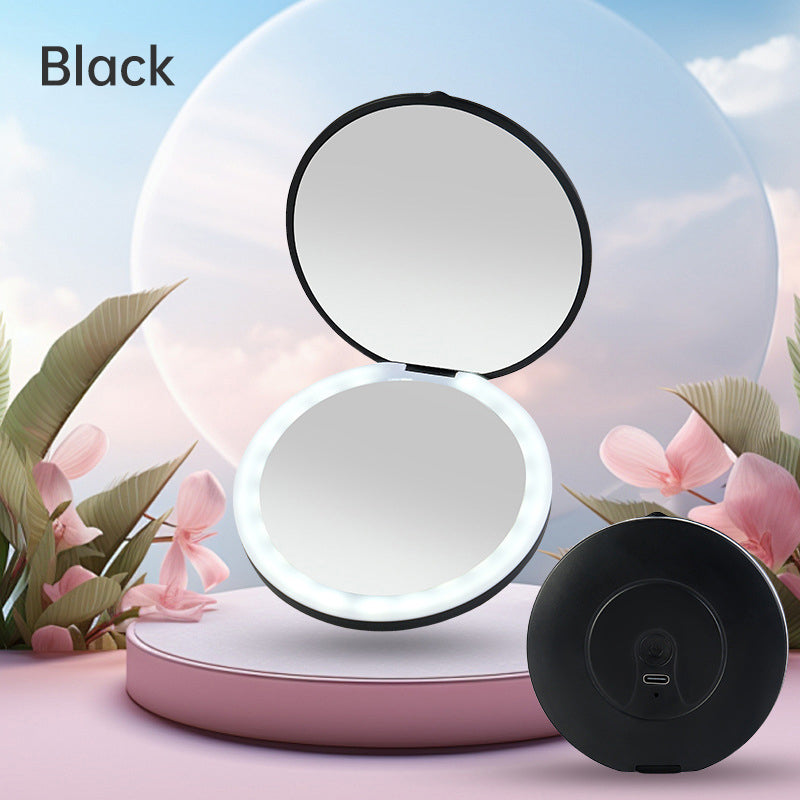 LED miroir de maquillage portable à LED, miroir de beauté rond empilable et éclairé
