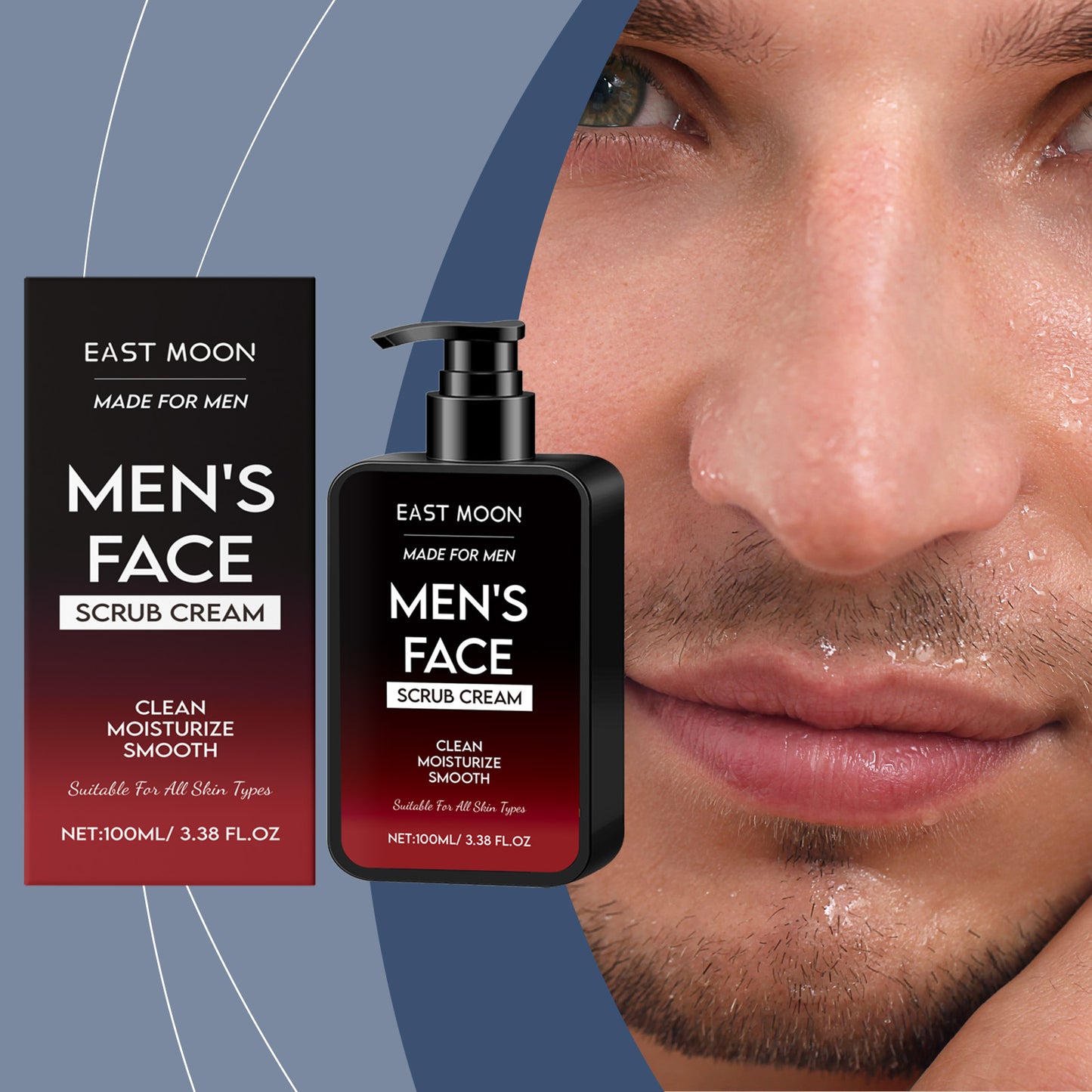 Gommage matifiant pour hommes East Moon : nettoie en douceur la peau du visage tout en la rafraîchissant et en l’hydratant.