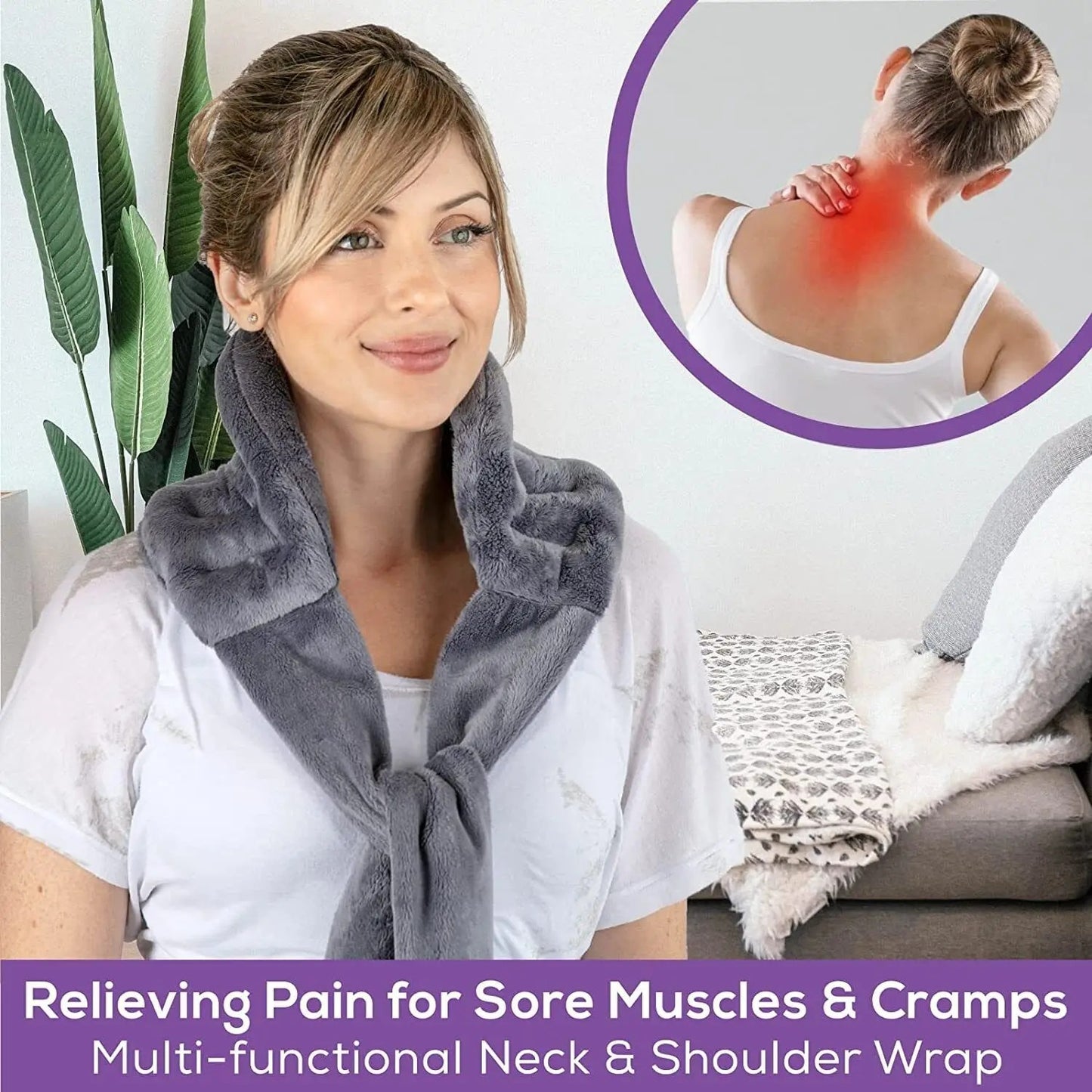 Ceinture chauffante micro-ondes garnie de graines de lin, ceinture de thermothérapie abdominale, coussin chauffant double face en peluche pour la nuque et les  épaules.